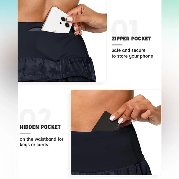 COLORSKIN High Waisted Athletic Workout Running Shorts Zipper Pockets sz Xs - Picture 4 of 13